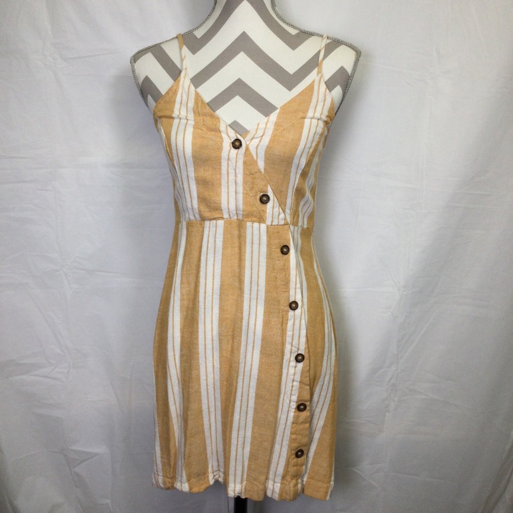 J for Justify Womens Cream/Gold Striped Spring/Summer Dress, Size Small